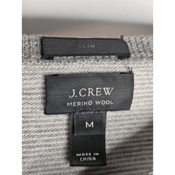 J Crew 100% Merino Wool Striped Grey Sweater Crew Neck Pullover Men's Medium - Picture 4 of 8